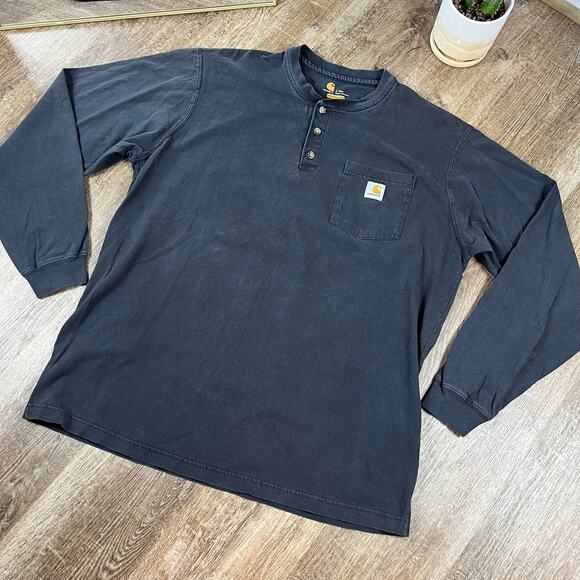 Carhartt Y2K Long Sleeve Faded Black Henley Shirt - Picture 2 of 6